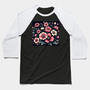 Pink Floral Illustration Baseball T-Shirt